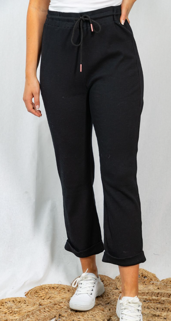 White Birch - Black Ribbed Pants