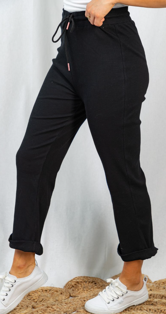 White Birch - Black Ribbed Pants
