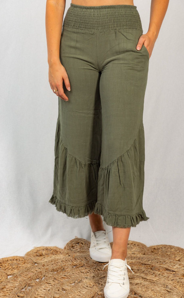 White Birch - Smocked Waist Capri Pants