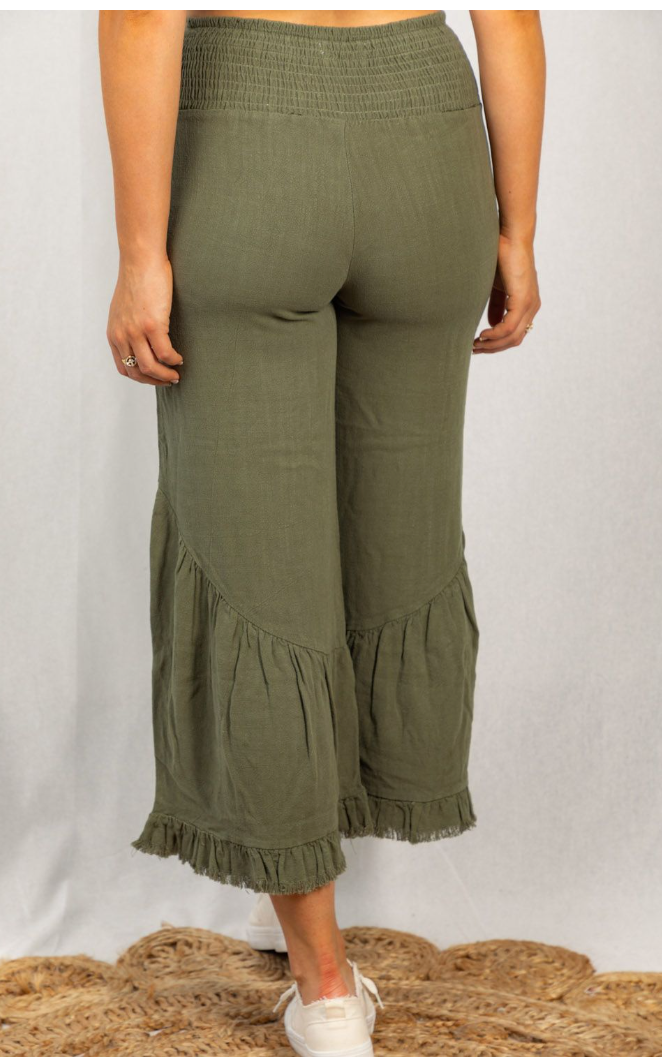 White Birch - Smocked Waist Capri Pants