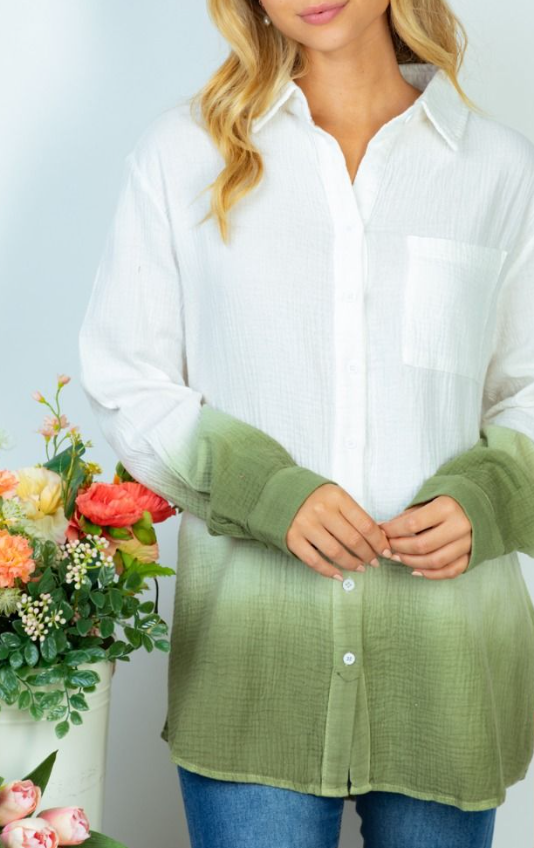 White Birch - Long Sleeve Ombre Button Up Top
