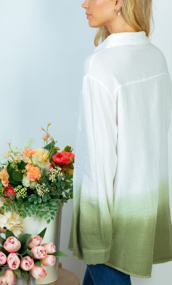 White Birch - Long Sleeve Ombre Button Up Top