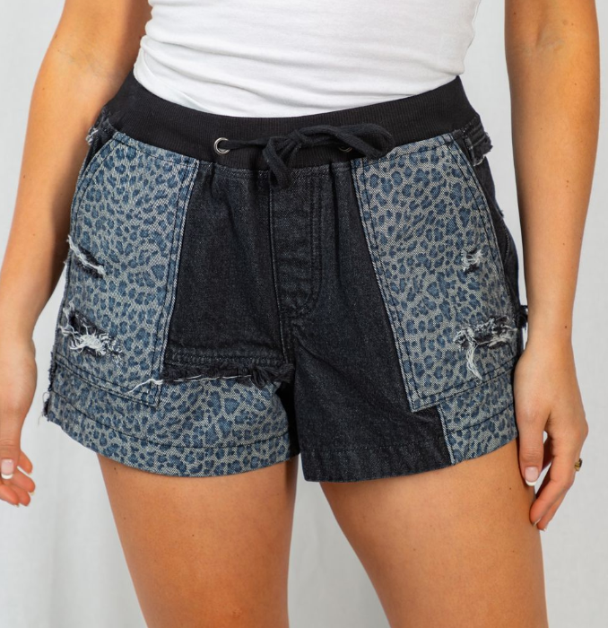 White Birch - Animal Print Denim Shorts