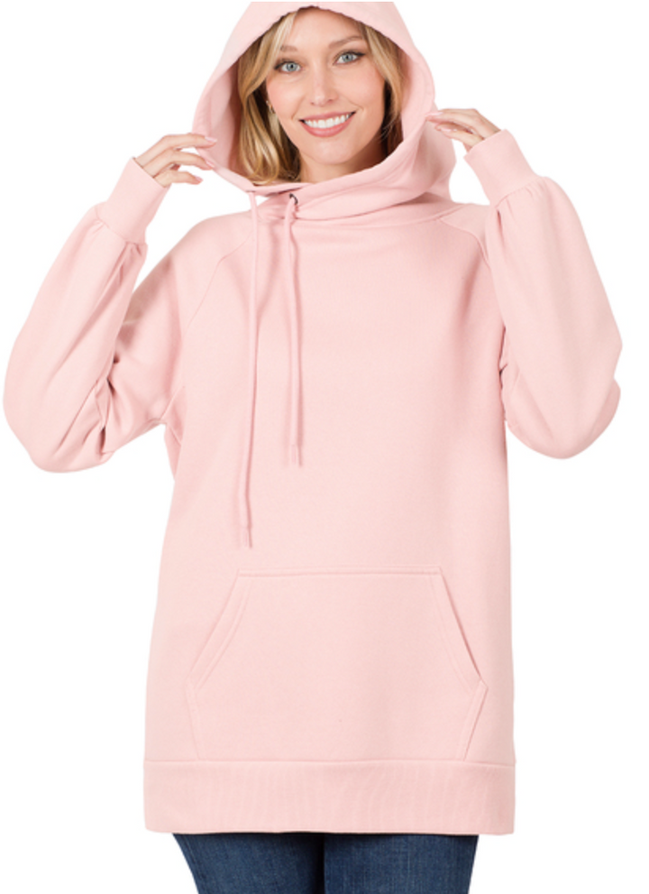 Zenana - SIDE TIE HOODIE TUNIC SWEATSHIRT