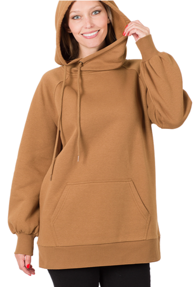 Zenana - SIDE TIE HOODIE TUNIC SWEATSHIRT