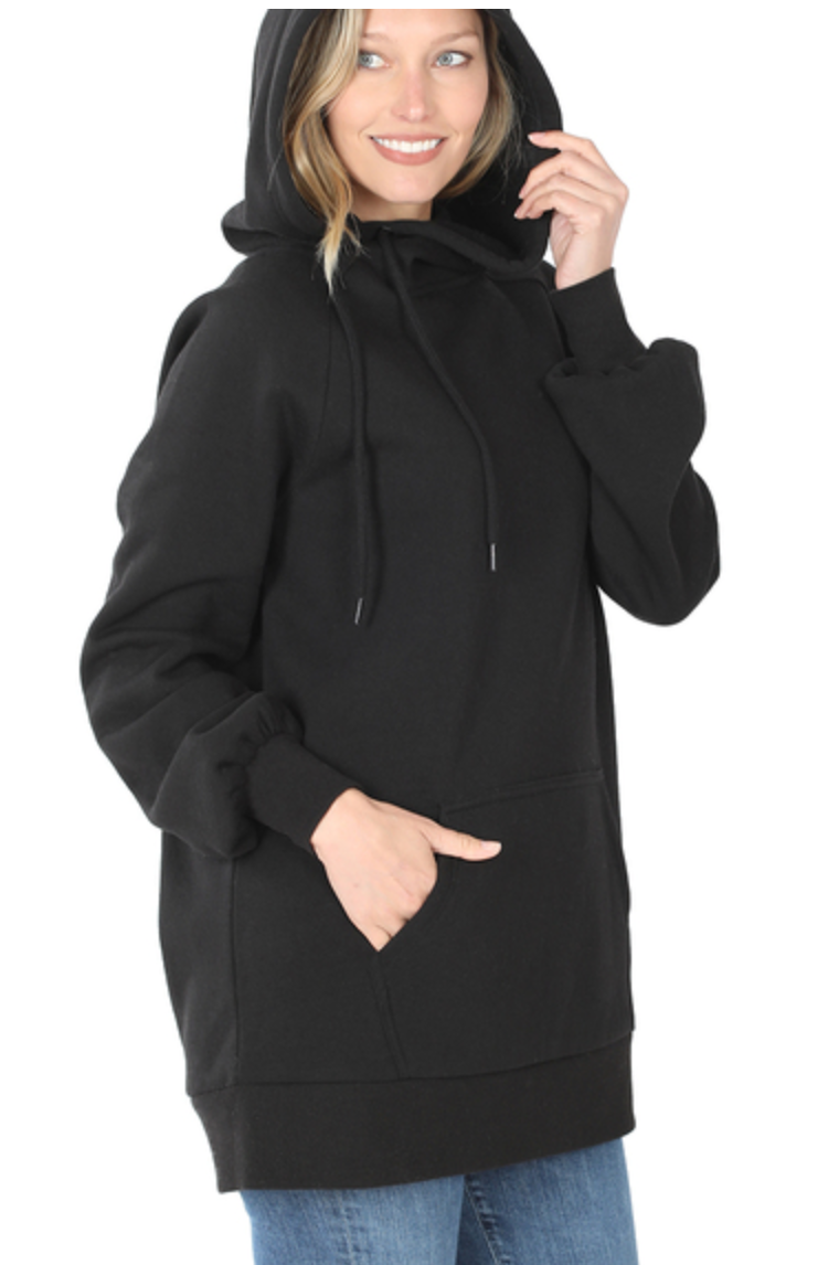 Zenana - SIDE TIE HOODIE TUNIC SWEATSHIRT