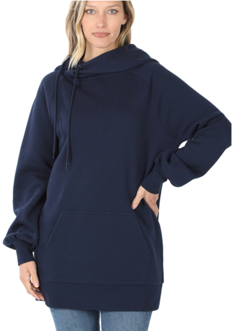 Zenana - SIDE TIE HOODIE TUNIC SWEATSHIRT
