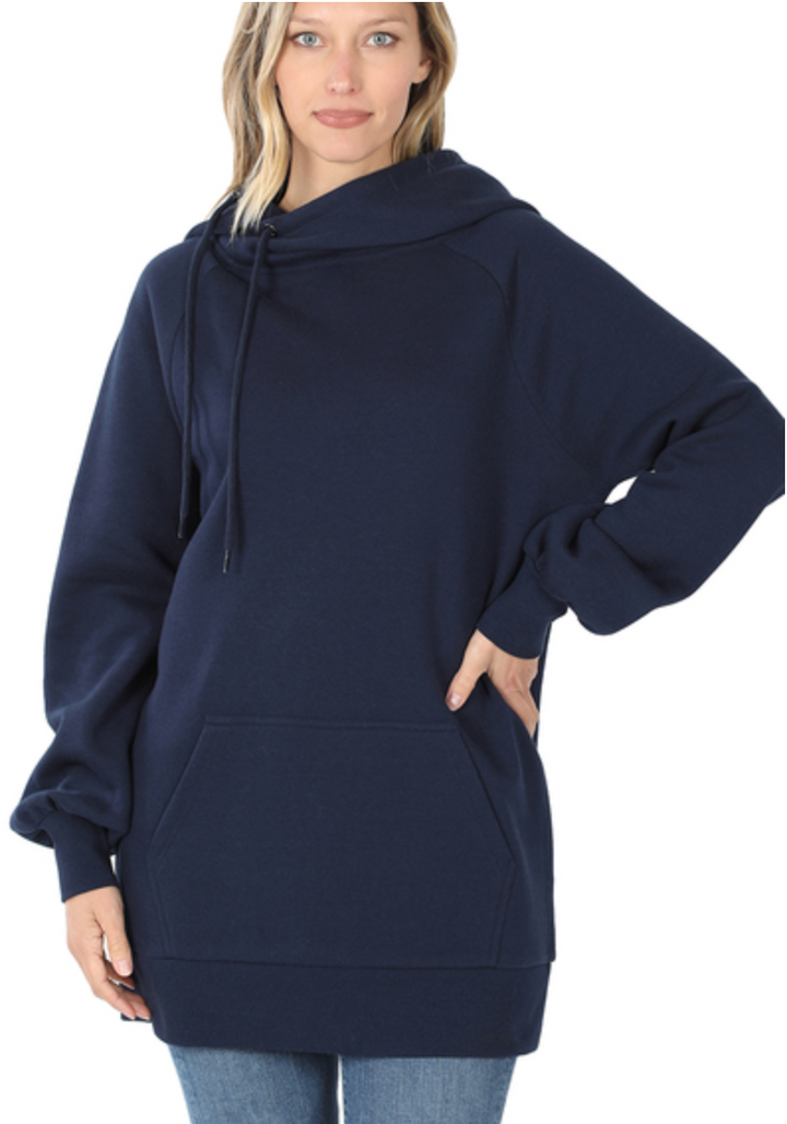 Zenana - SIDE TIE HOODIE TUNIC SWEATSHIRT