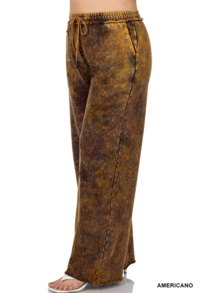 Zenana - TERRY MINERAL WASHED DRAWSTRING WAIST PANTS