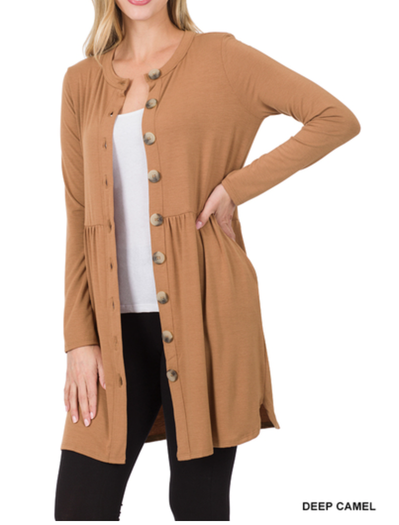 Zenana - BUTTONED CARDIGAN WITH SIDE POCKETS
