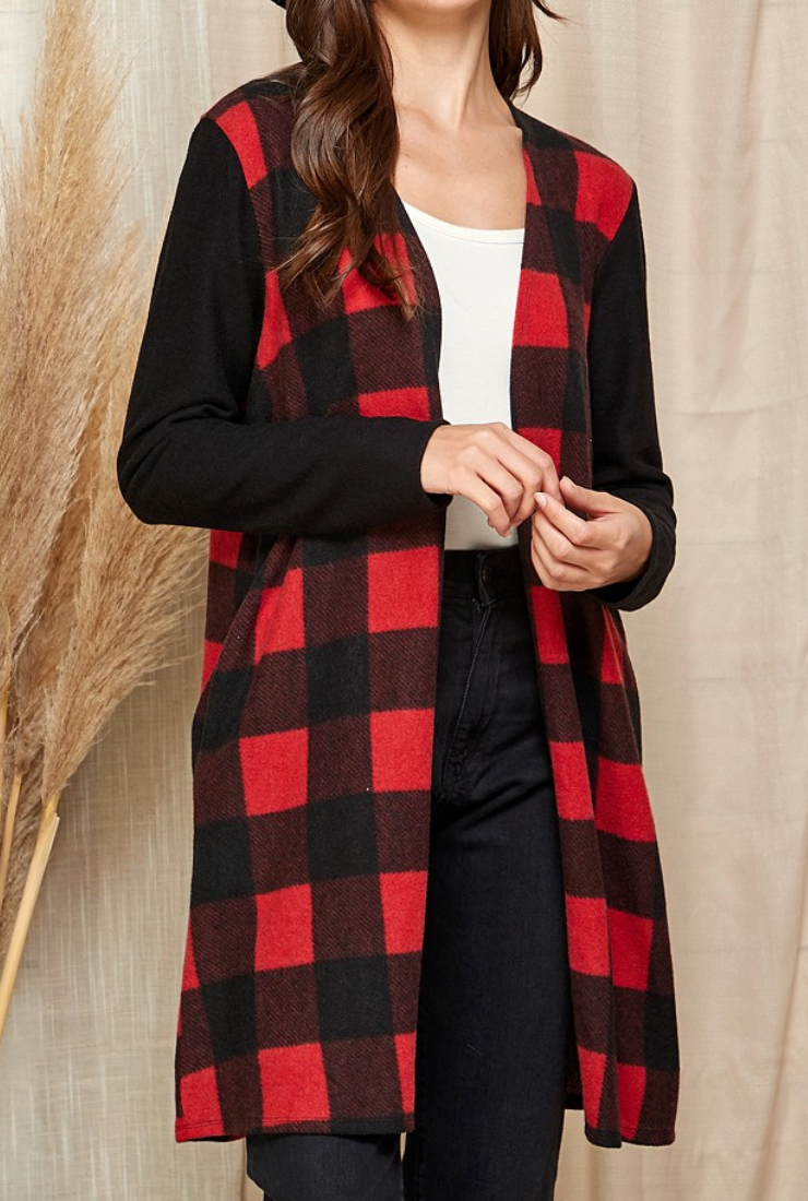 Shopin LA - CHECKER PLAIDED OPEN FRONT DRAPED CARDIGAN – thebouncingdoodle