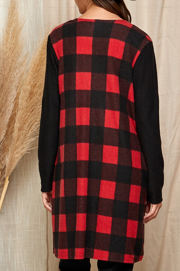 Shopin LA - CHECKER PLAIDED OPEN FRONT DRAPED CARDIGAN