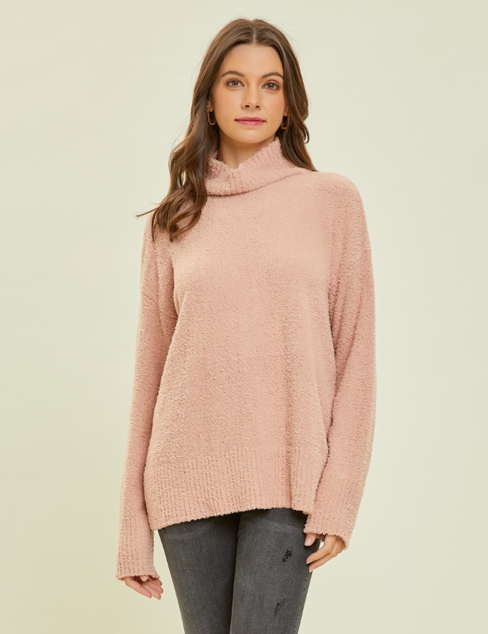 Heyson - SUPER SOFT FUZZY HIGH NECK OVERSIZE SWEATER TOP