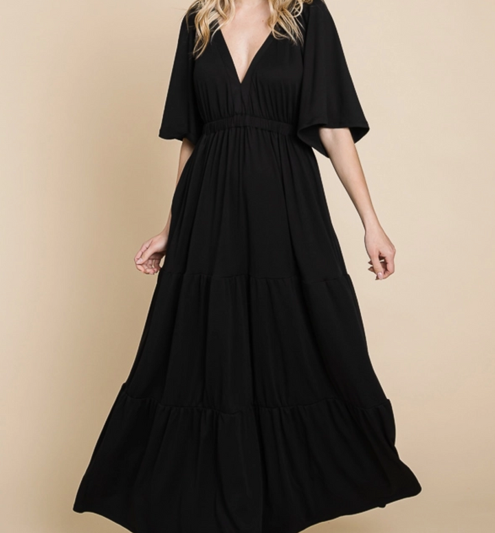 Culture Code - Raglan Flare Sleeve Ruching Tier Maxi Dress