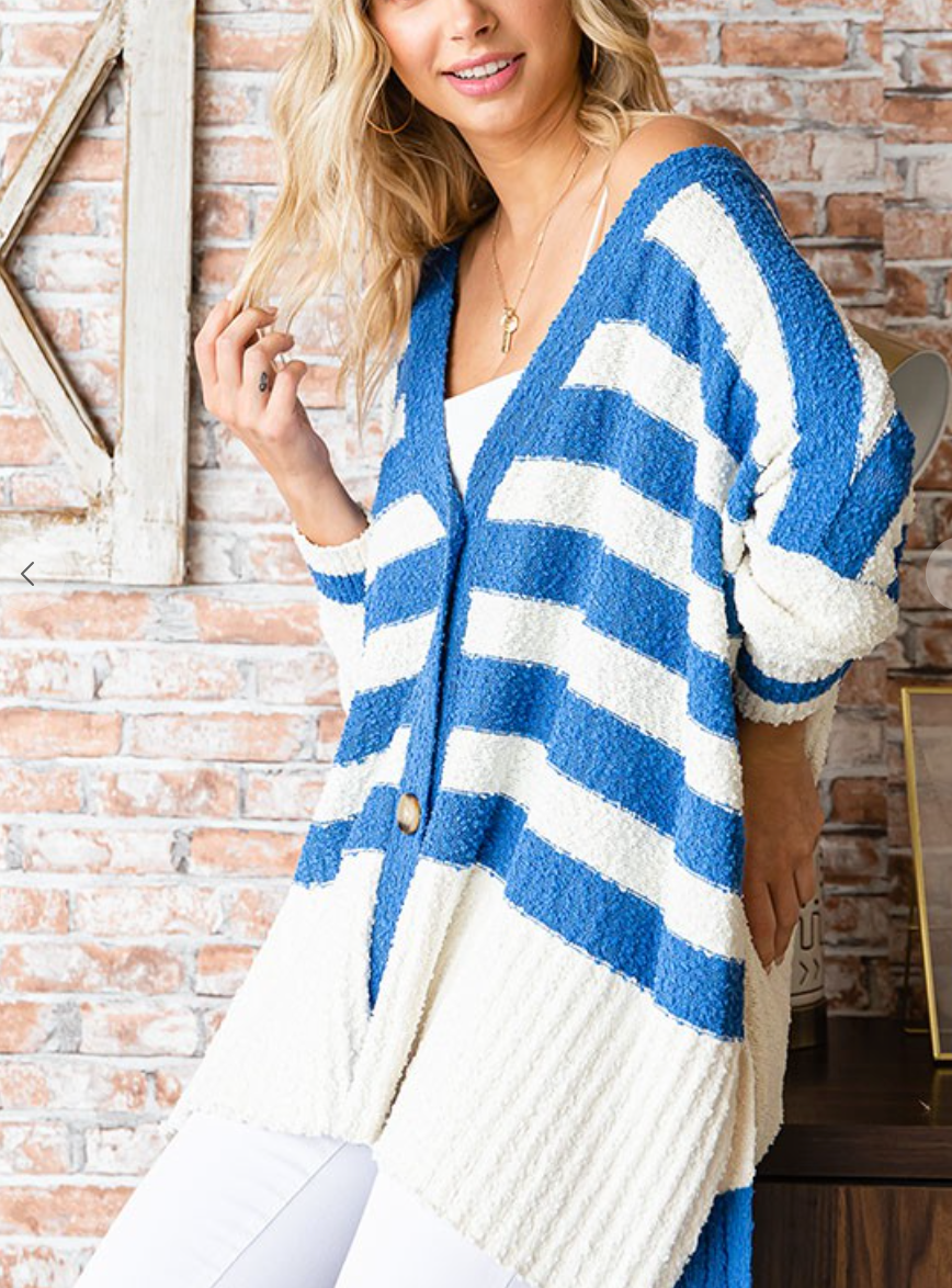 First Love - TEXTURED STRIPED BUTTON DOWN LOOSE FIT CARDIGAN