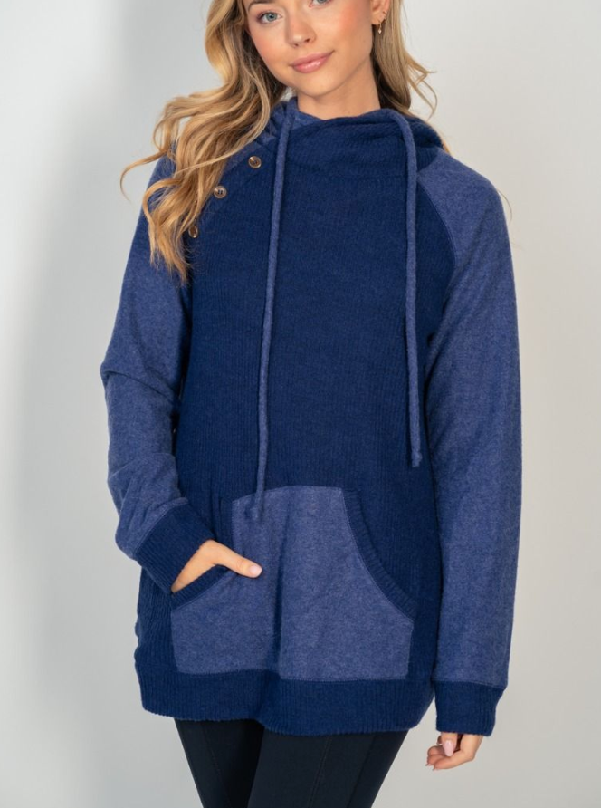 White Birch - Lightweight Button Detail Hoodie