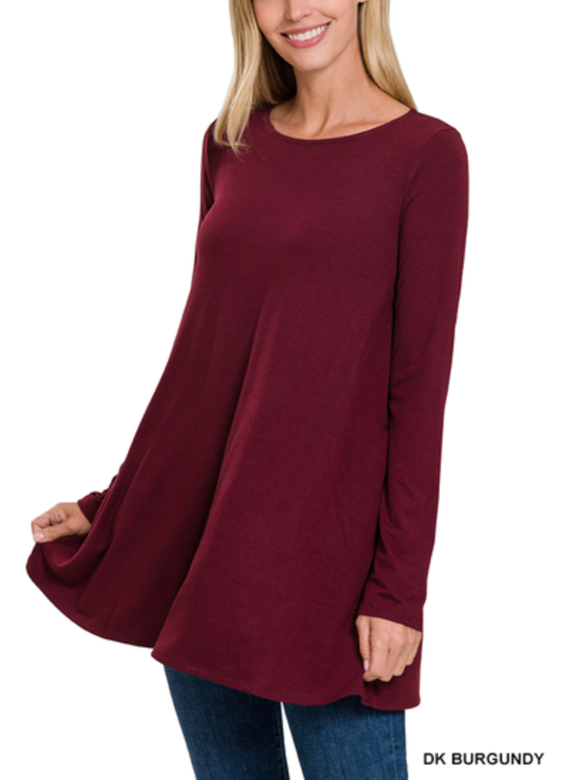 Zenana - LONG SLEEVE BOAT NECK FLARED POCKETS TOP