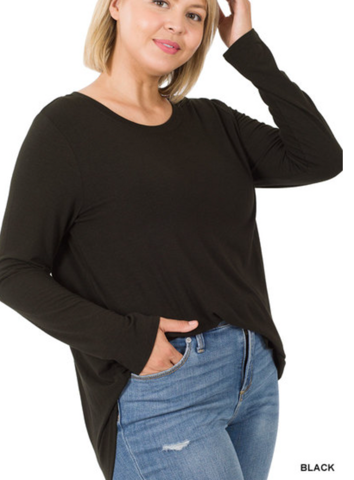 Zenana - LONG SLEEVE ROUND NECK ROUND HEM TOP