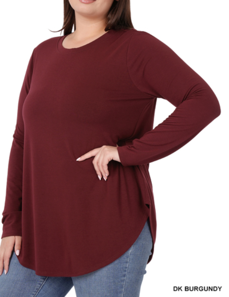 Zenana - LONG SLEEVE ROUND NECK ROUND HEM TOP