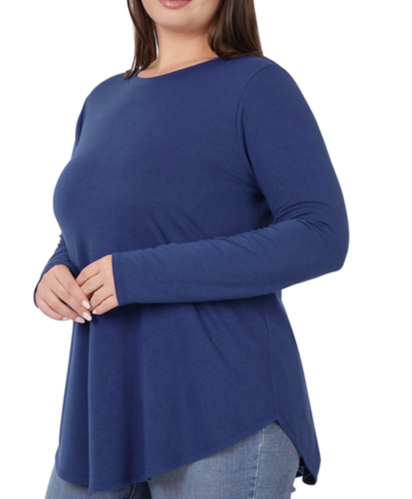 Zenana - LONG SLEEVE ROUND NECK ROUND HEM TOP