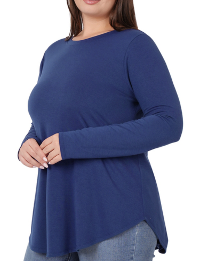 Zenana - LONG SLEEVE ROUND NECK ROUND HEM TOP