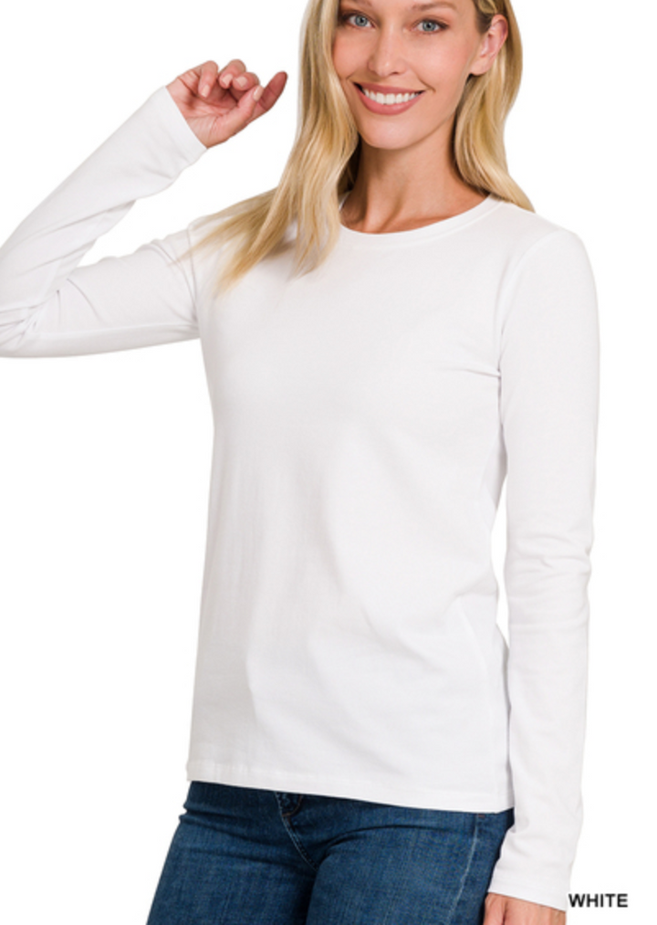 Zenana - COTTON CREW NECK LONG SLEEVE T-SHIRT