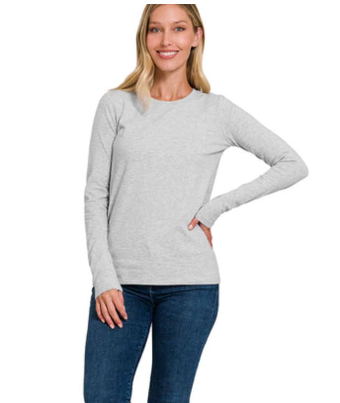 Zenana - COTTON CREW NECK LONG SLEEVE T-SHIRT