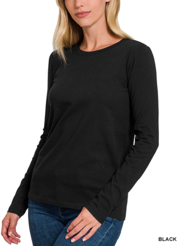 Zenana - COTTON CREW NECK LONG SLEEVE T-SHIRT