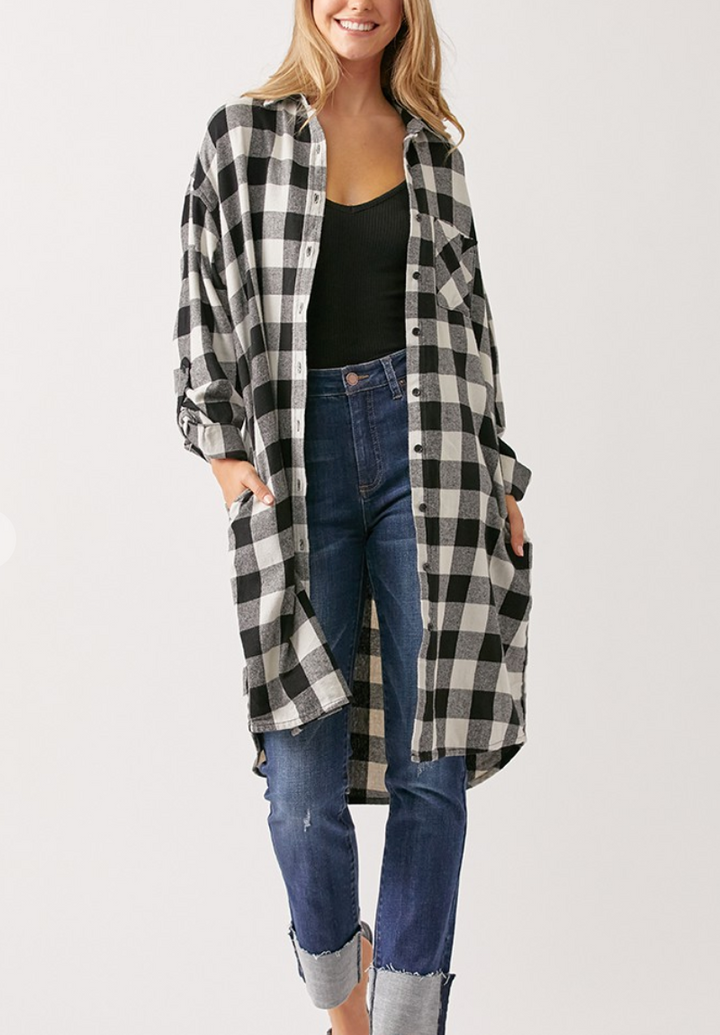 Risen - BUFFALO PLAID FLANNEL LONG SHIRT JACKET