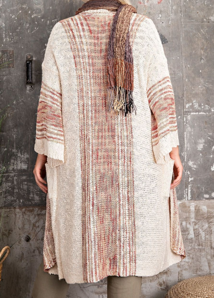Easel - WIDE SLEEVE BOHO SWEATER KNIT OPEN CARDIGAN WITH POCKETS