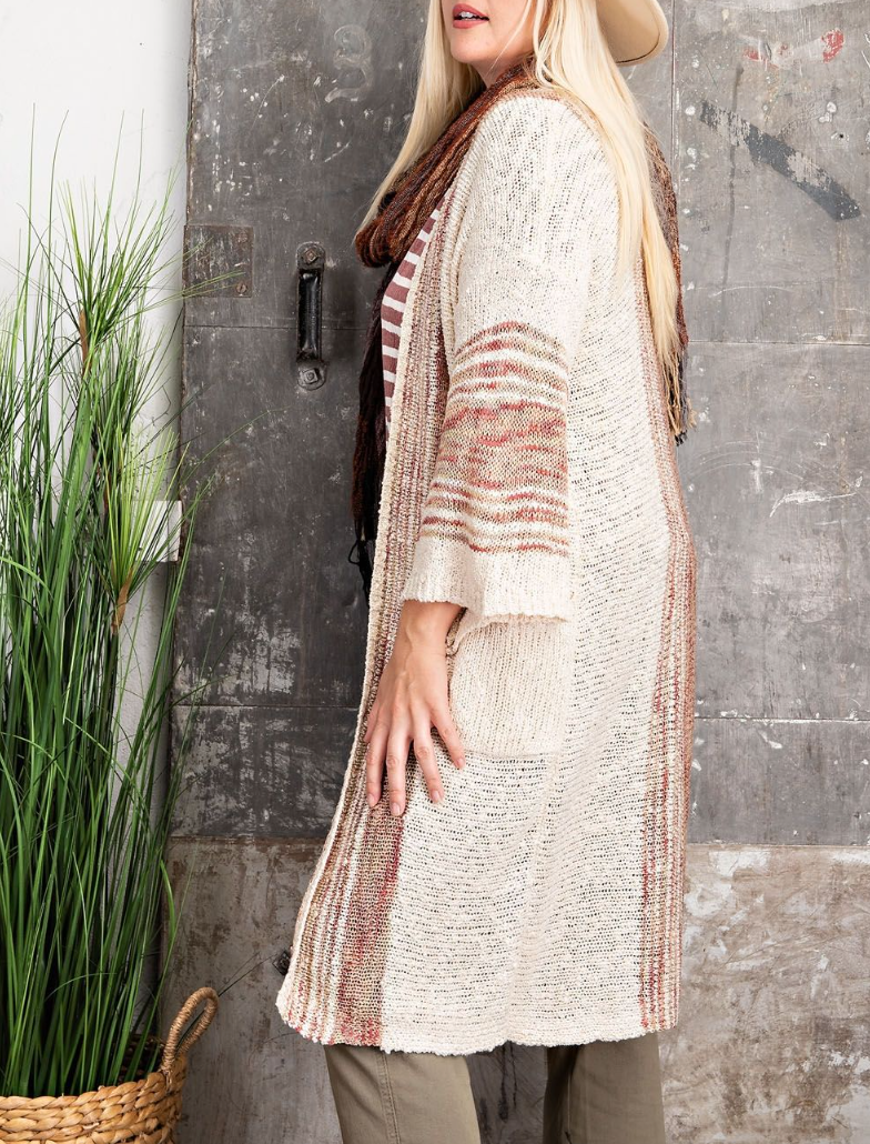 Easel - WIDE SLEEVE BOHO SWEATER KNIT OPEN CARDIGAN WITH POCKETS