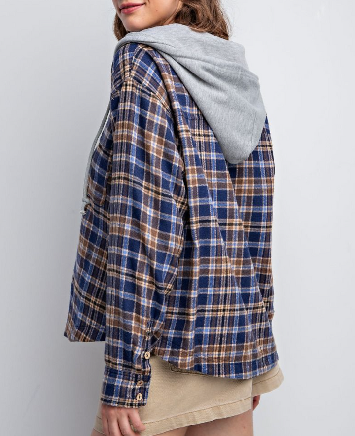 Easel - PLAID PRINTED HOODIE PULLOVER