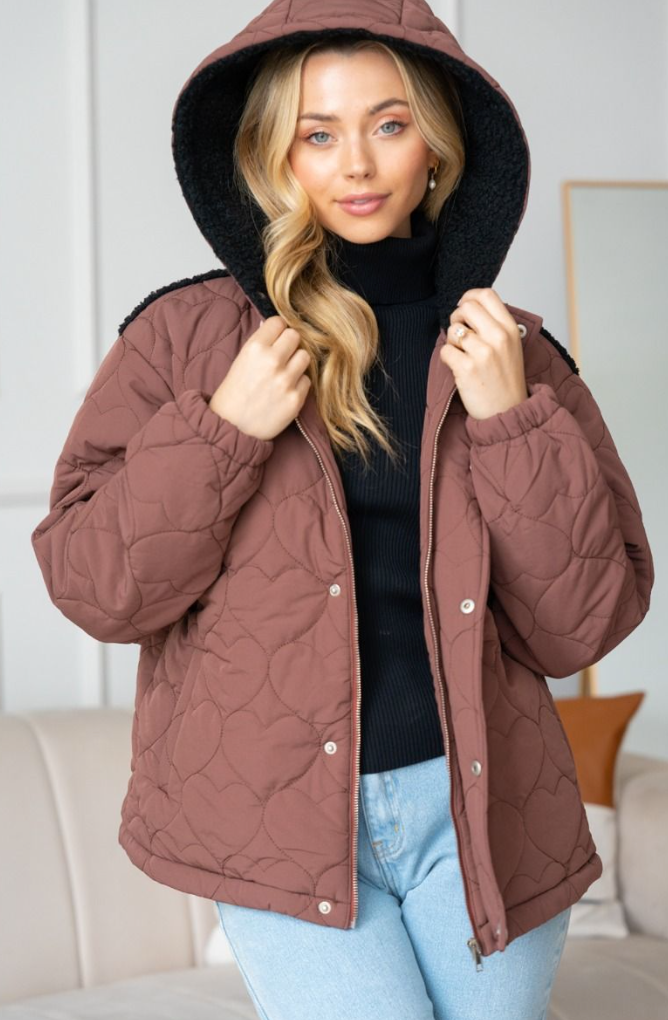 White Birch - Quilted Jacket w/Hood & Sherpa Contrast