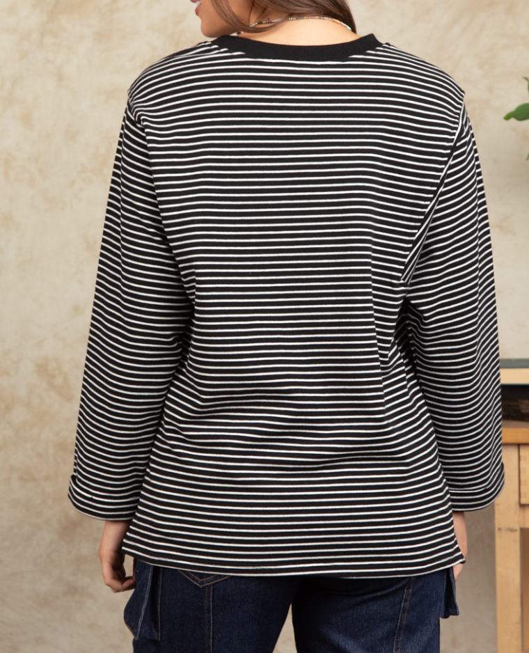 Very J - Frenchy Terry Striped Casual Knit Top