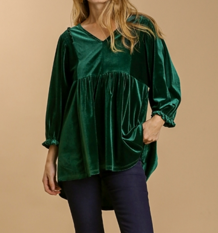 Umgee - Velvet Long Sleeve Smoked Tunic
