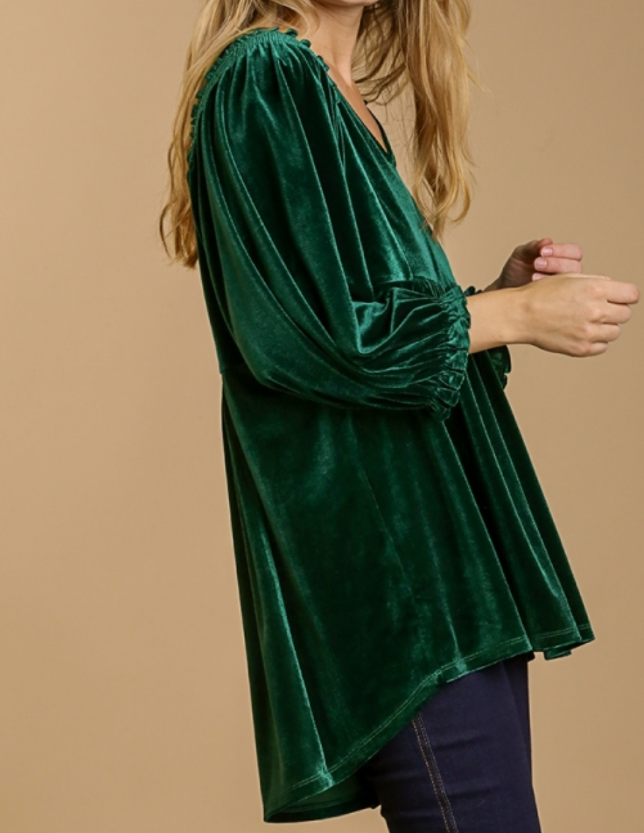 Umgee - Velvet Long Sleeve Smoked Tunic