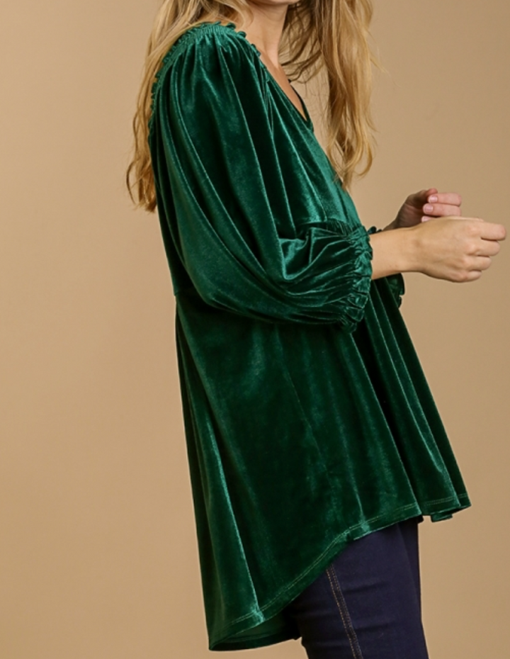Umgee - Velvet Long Sleeve Smoked Tunic