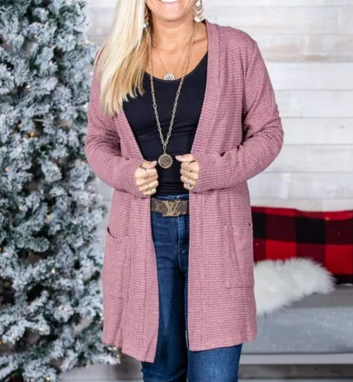 Shirley & Stone - Bonnie Waffle Cardigan With Thumbhole