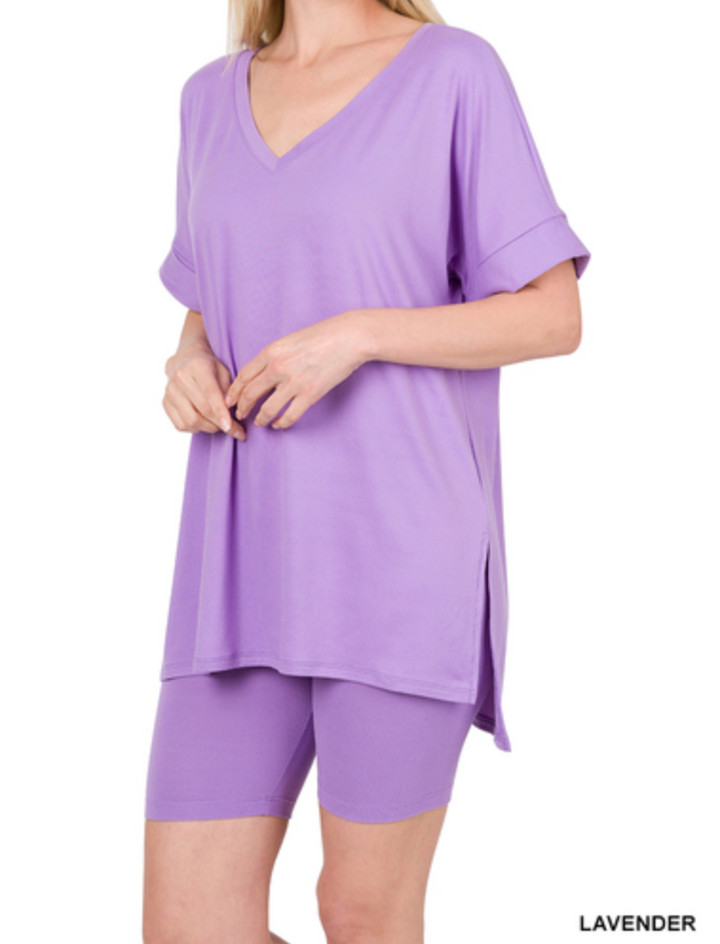 Zenana - BUTTER SOFT V-NECK TOP & SHORTS SET