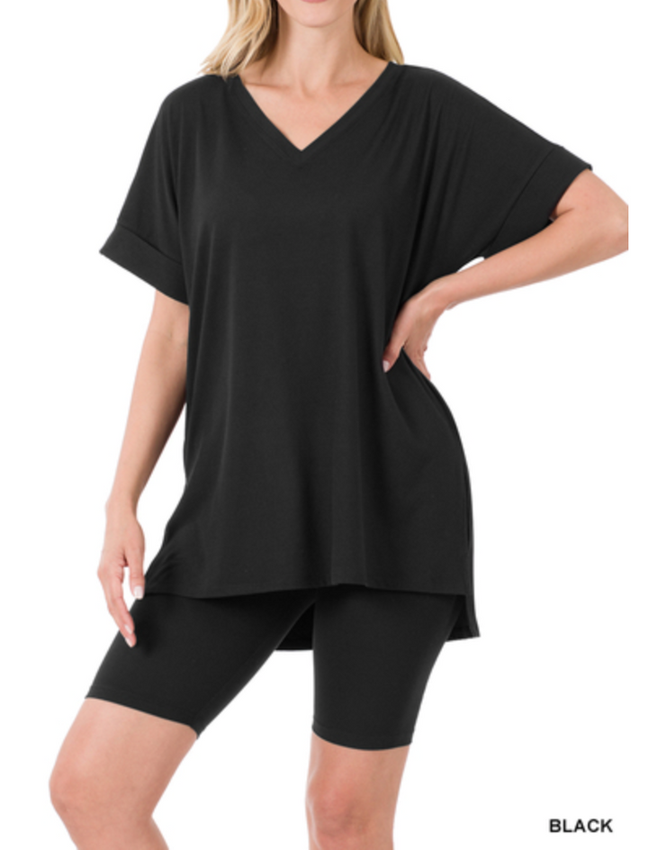 Zenana - BUTTER SOFT V-NECK TOP & SHORTS SET