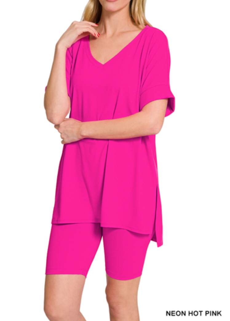 Zenana - BUTTER SOFT V-NECK TOP & SHORTS SET