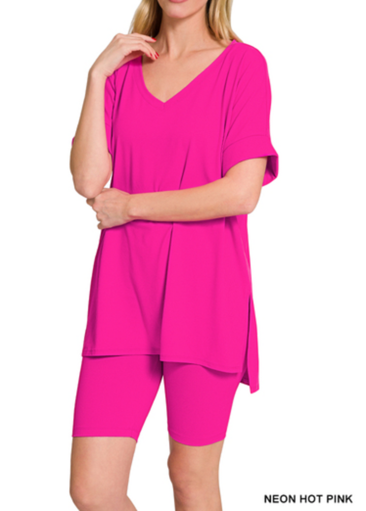 Zenana - BUTTER SOFT V-NECK TOP & SHORTS SET