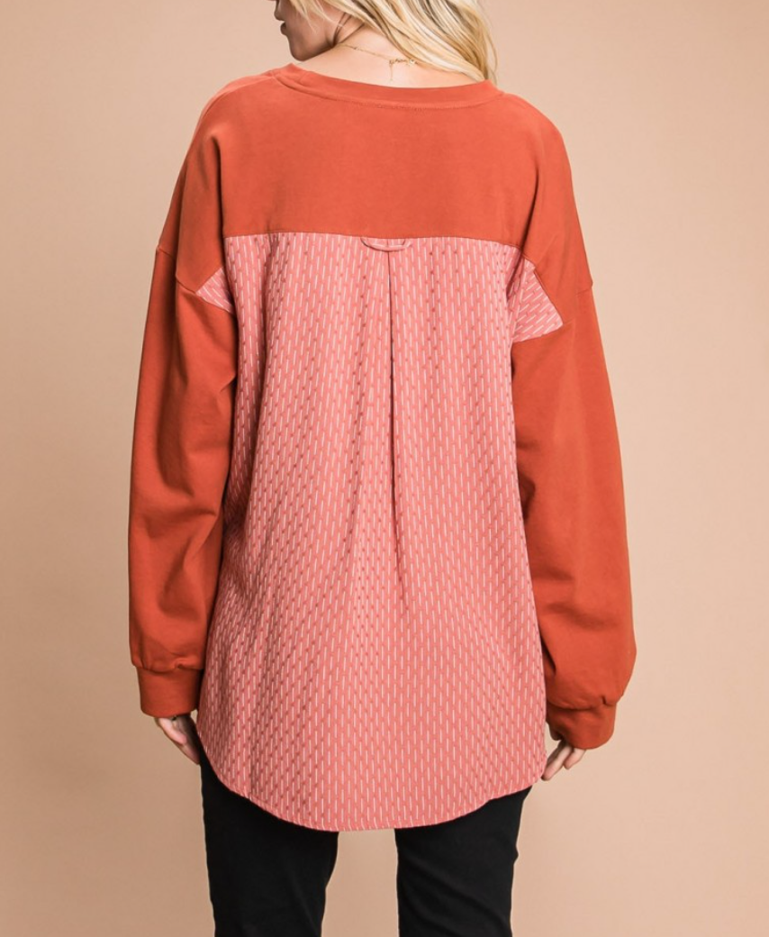 Cotton Bleu - Washed Cotton Terry Top W/ Contrast Back