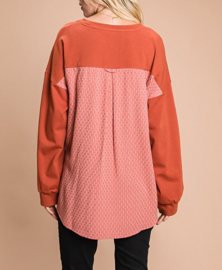 Cotton Bleu - Washed Cotton Terry Top W/ Contrast Back