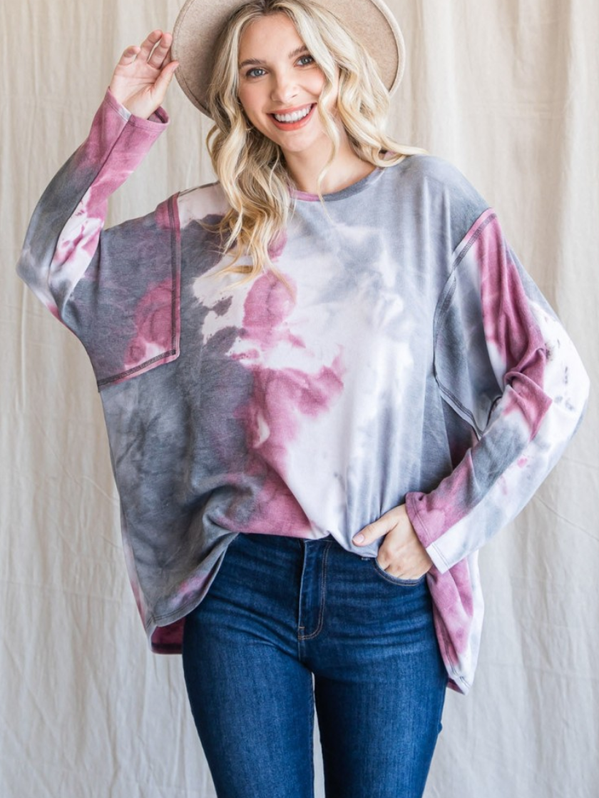 Cotton Bleu - Tie Dye Print Round Neck Knit Top