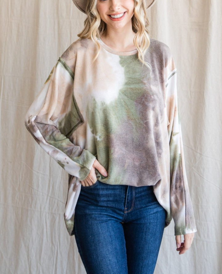 Cotton Bleu - Tie Dye Print Round Neck Knit Top