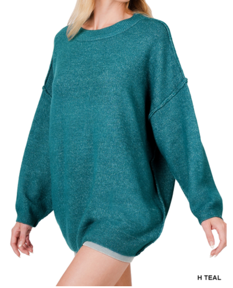 Zenana - OVERSIZED ROUND NECK RAW SEAM MELANGE SWEATER