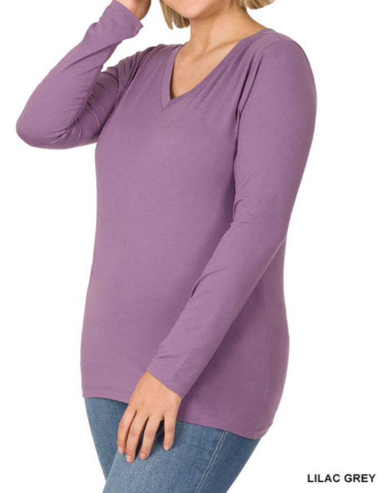 Zenana - BRUSHED MICROFIBER LONG SLEEVE V-NECK TEE
