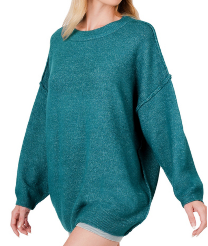 Zenana - OVERSIZED ROUND NECK RAW SEAM MELANGE SWEATER