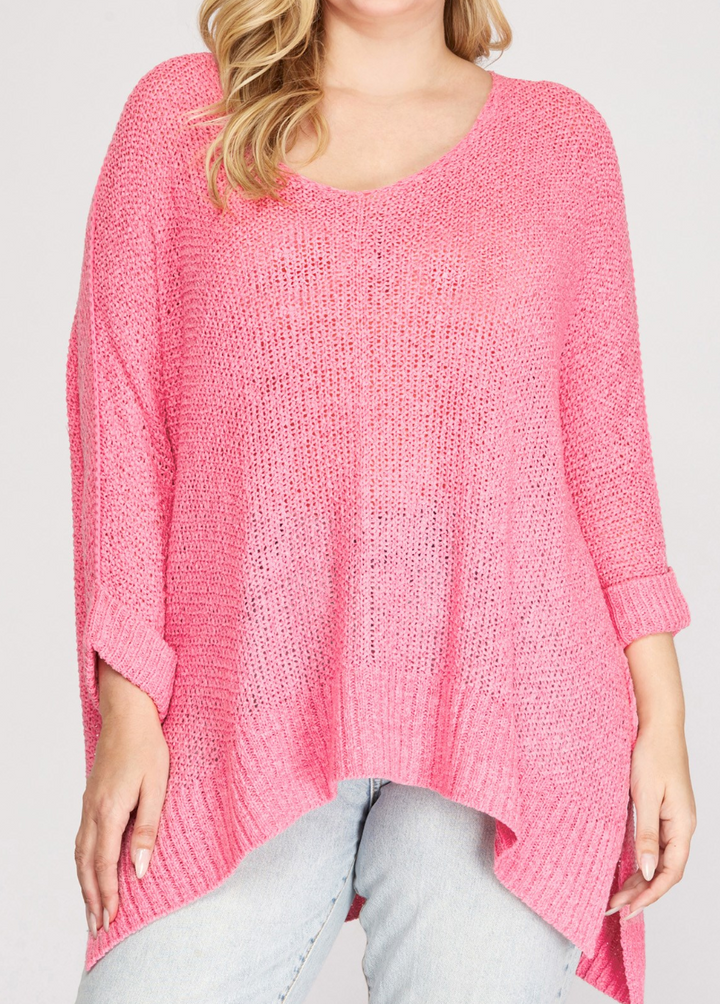 She + Sky - 3/4 SLEEVE HI LOW KNIT SWEATER TOP